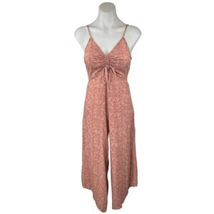 Japna Brown Floral Ruched Sleeveless Cami Camisole  Wide Leg Jumpsuit Romper S